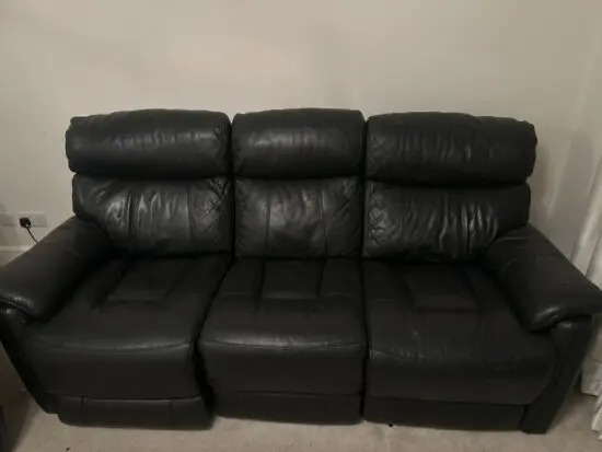 DFS 3 seater and 2 seater black leather sofas