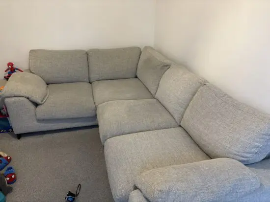 DFS Euphoria linen corner sofa and matching foot stool