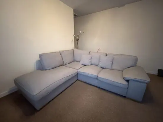 Oak Furniture Land Denver Right Hand Facing Corner Sofa Silver Barley with Silver Cushions