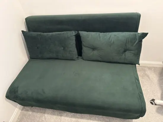 Daal’s 2 Seater Small Double Folding Sofa Bed with Cushion Pine Green Velvet