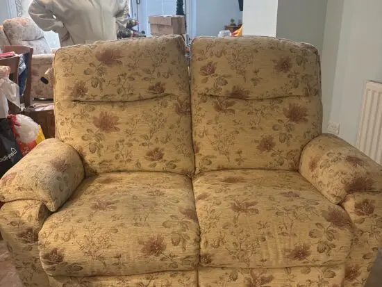 Beige floral 2 seater recliner with matching recliner armchair
