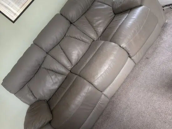 2 Grey Leather Sofas with Recliner