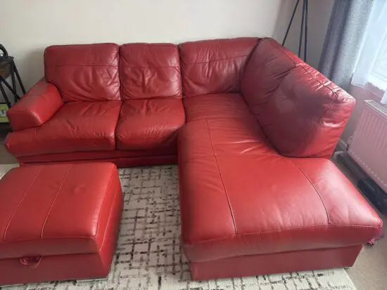 Red leather chaise corner sofa