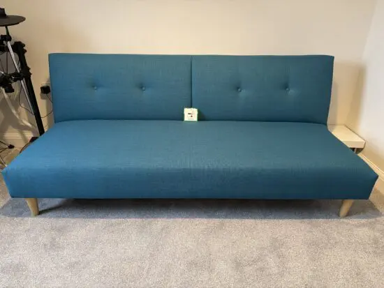 John Lewis Clapton Fixed Back Small Sofa Bed, light coloured legs, Fraser Teal colour
