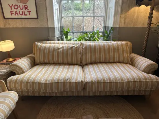 John Lewis Ochre Twill Stripe 3 Seater Sofa with matching Chair