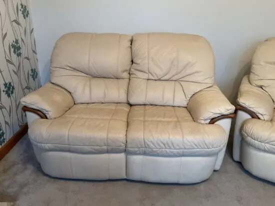 Park Furnishers Beige Leather Sofa