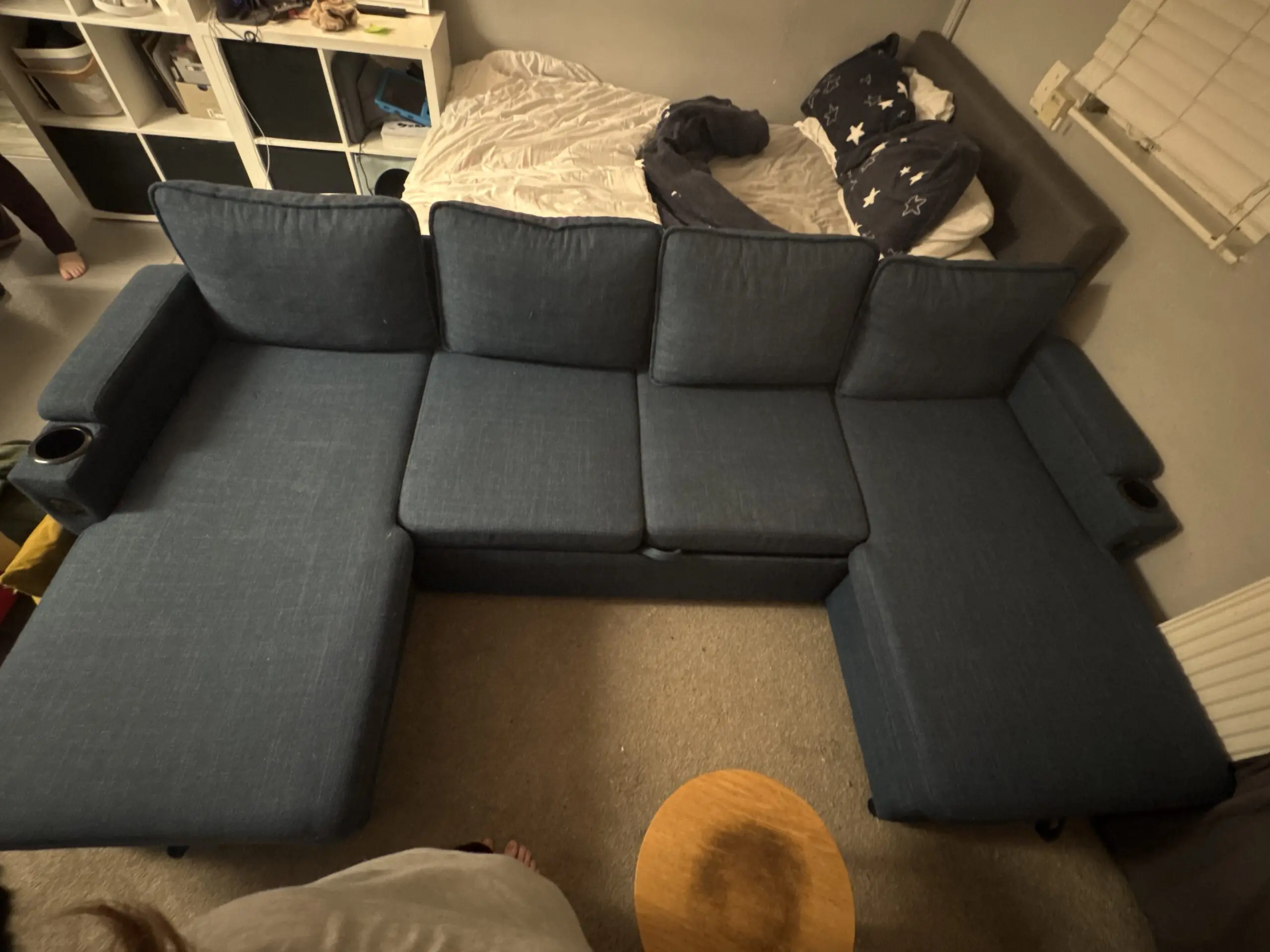 Navy Blue 3 piece sofa bed with ottoman storage