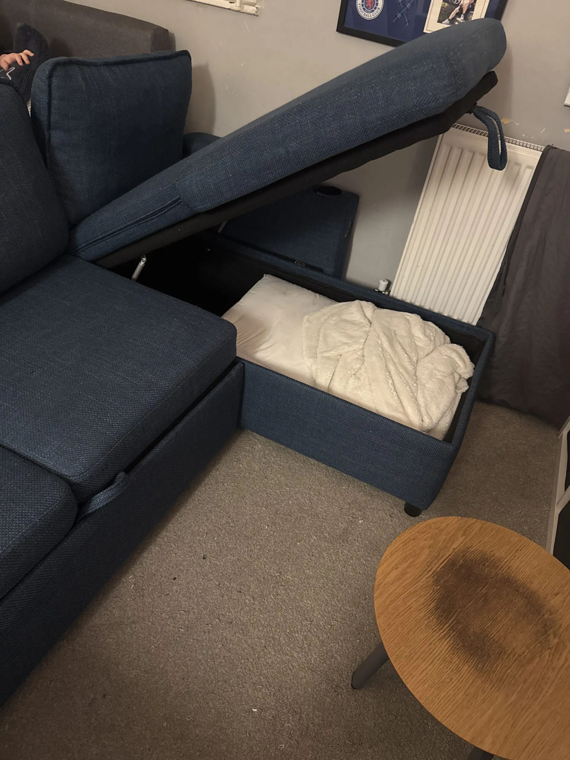 Navy Blue 3 piece sofa bed with ottoman storage