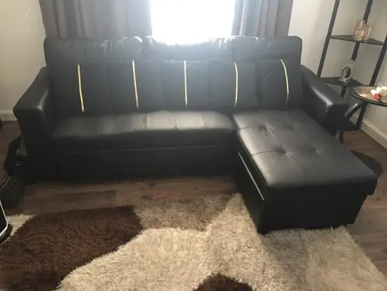 Black faux leather right side corner sofa bed