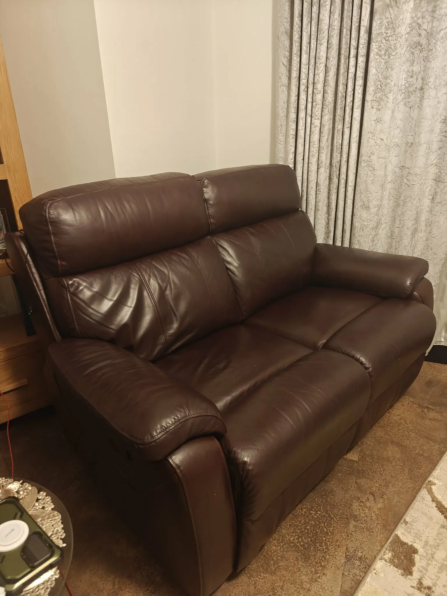 Genuine Leather Sofa – Manual Recliner.