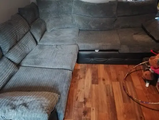 Grey cord corner sofa