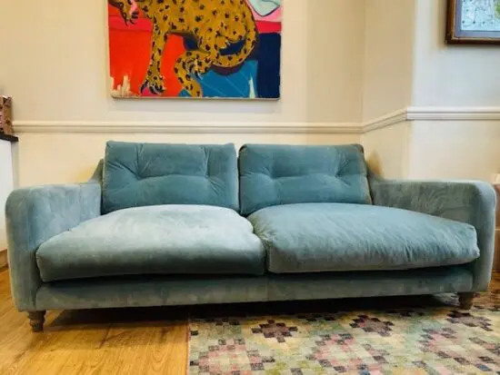 Medium Slim Jim Sofa in Lagoon clever velvet. Loaf.