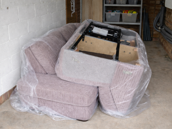 Unused DFS Steel Grey Heydon corner sofa with power recliner