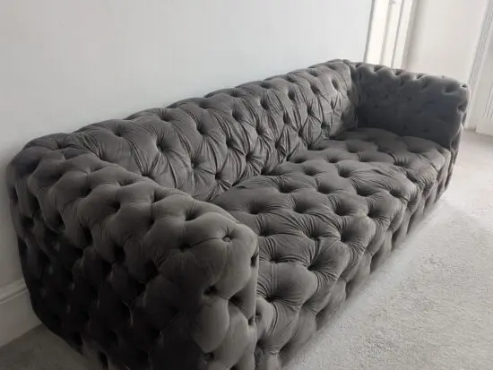 2 piece Grey Velvet Chesterfield Sofa Set