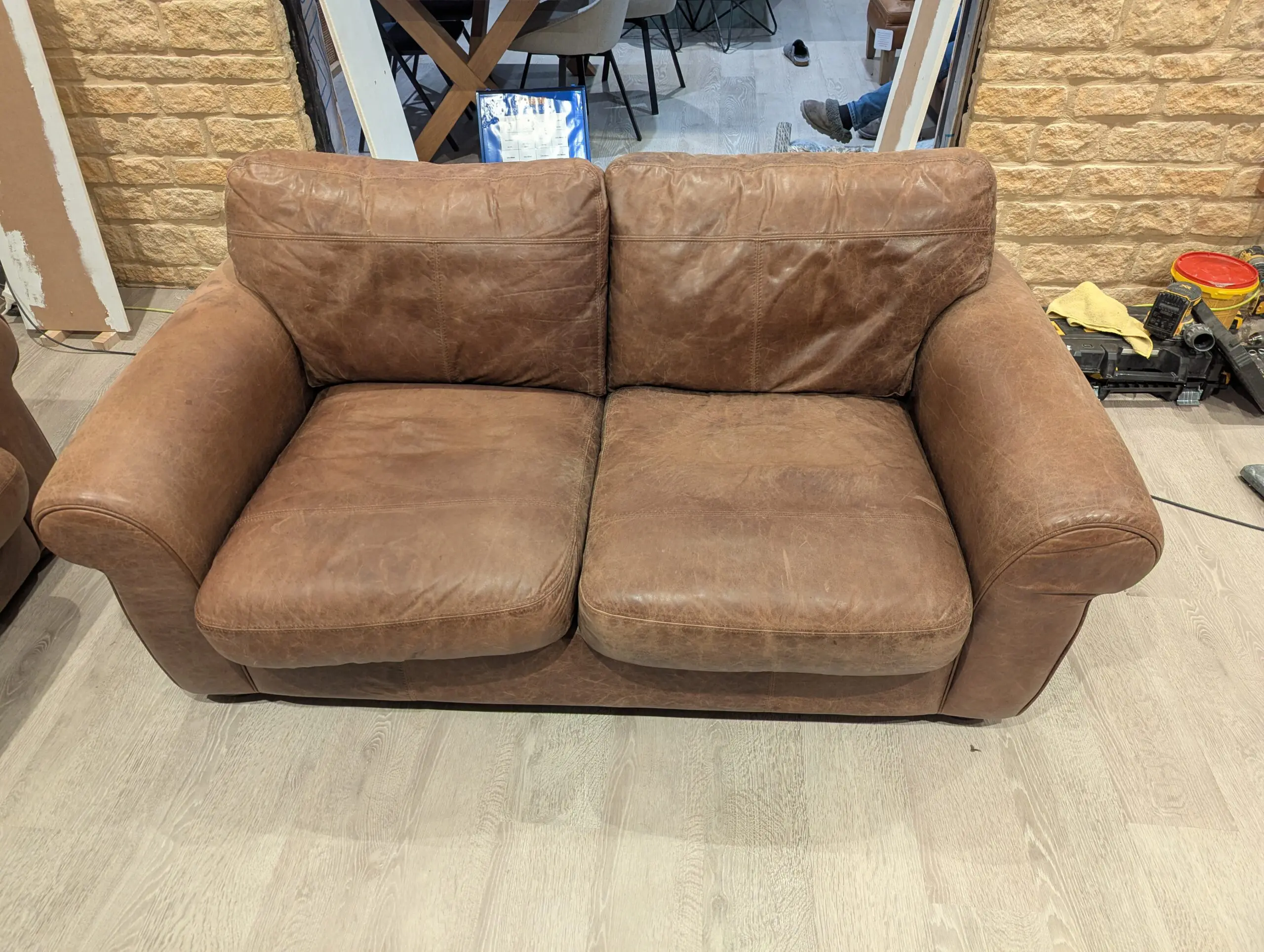 John Lewis Brown Leather Madison Sofas
