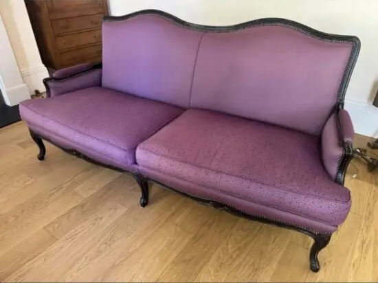 Roche bobois purple cabriole sofa