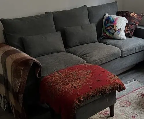 Panana Linen Fabric Love Seat couch Sofa (Grey, 3 seater with footstool)