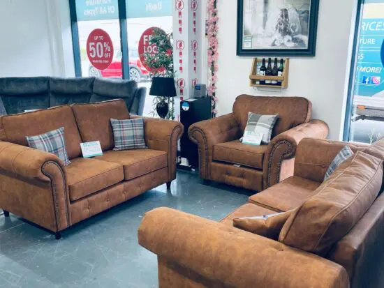 Tan Brown Leather 3 seater sofa , 2 seater sofa and arm chair