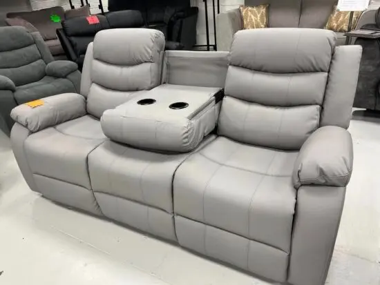Grey 2 Seater Leather Recliner Sofa & 3 Seater Leather Recliner Sofa For Sale