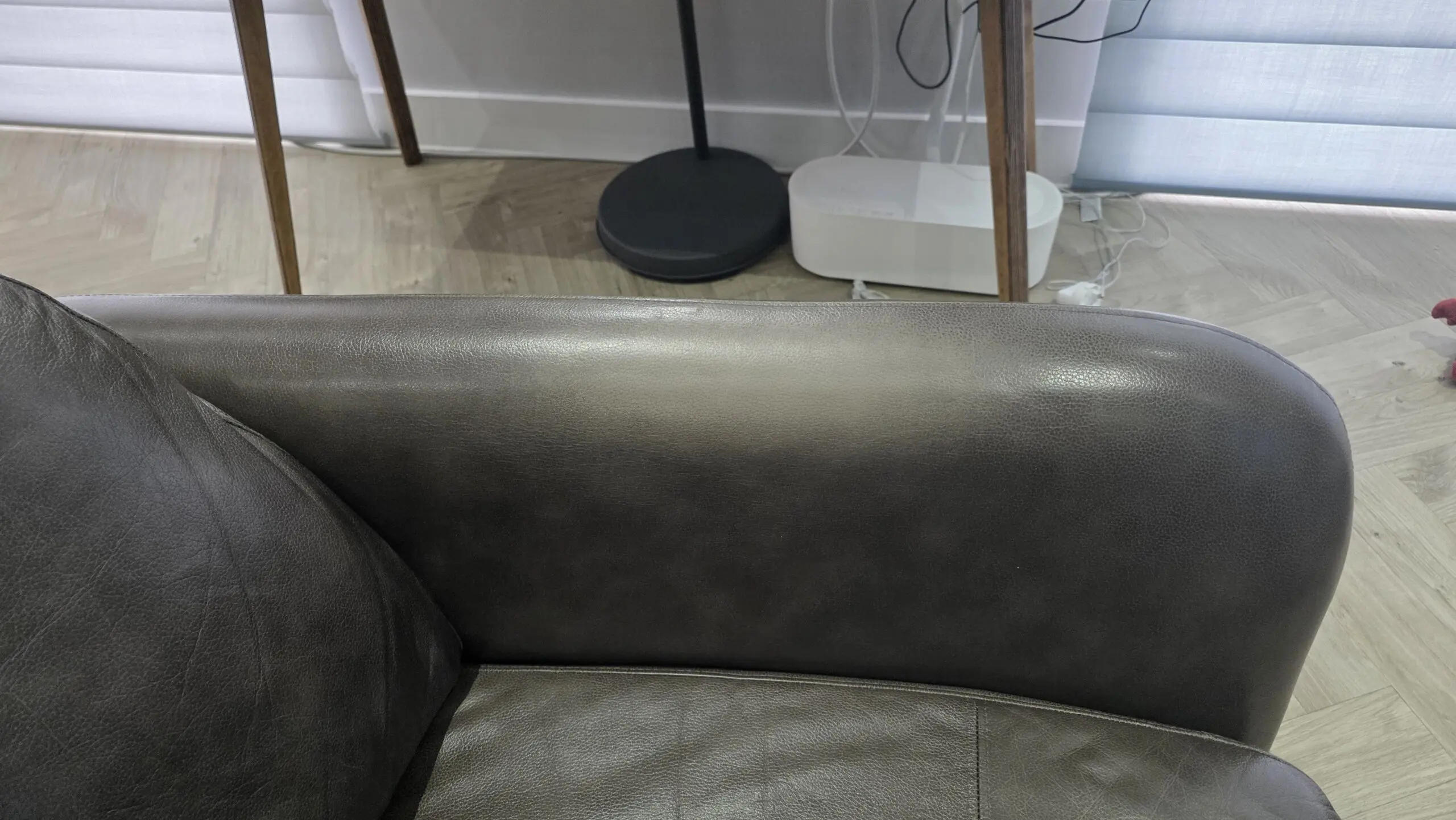 John Lewis Home "Arlo", Medium 2 Seater, Leather Sofa in "Milan Taupe" (brown) with light wood legs.