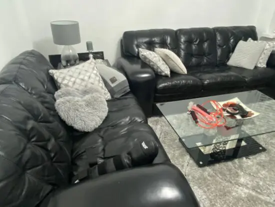 Cousins Black Leather 3 + 2 Seater Sofa Set