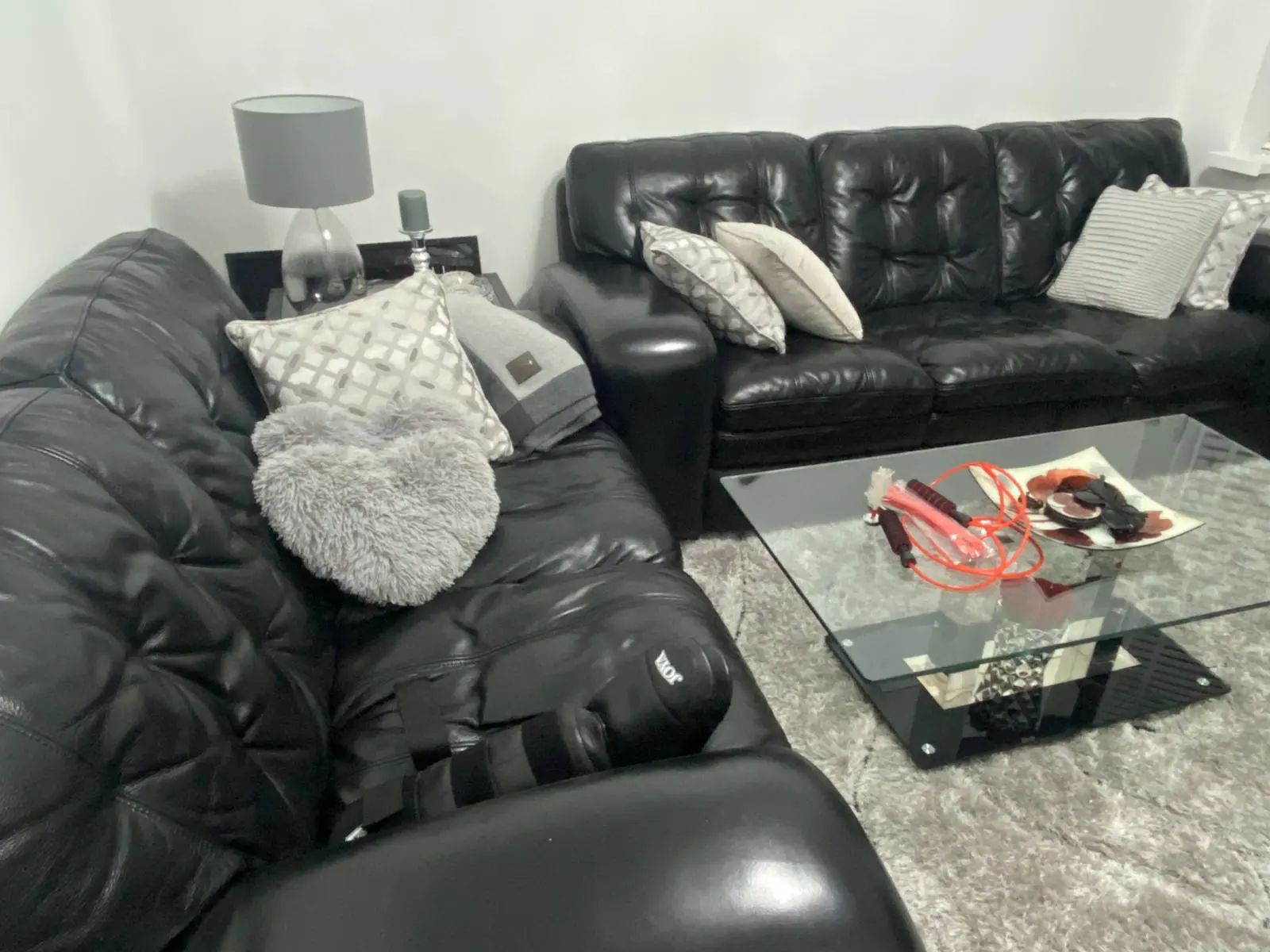 Cousins Black Leather 3 + 2 Seater Sofa Set