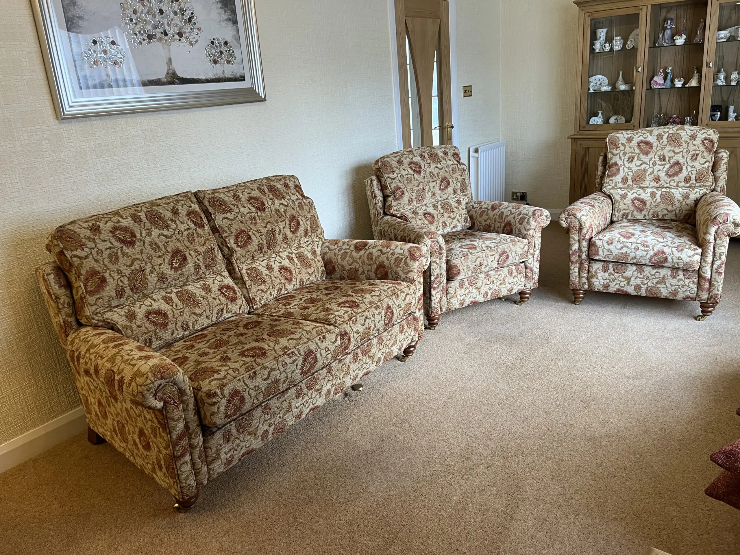 Duresta 2 seat sofa and 2 armchairs, Southsea range, Knole Gold Russet material