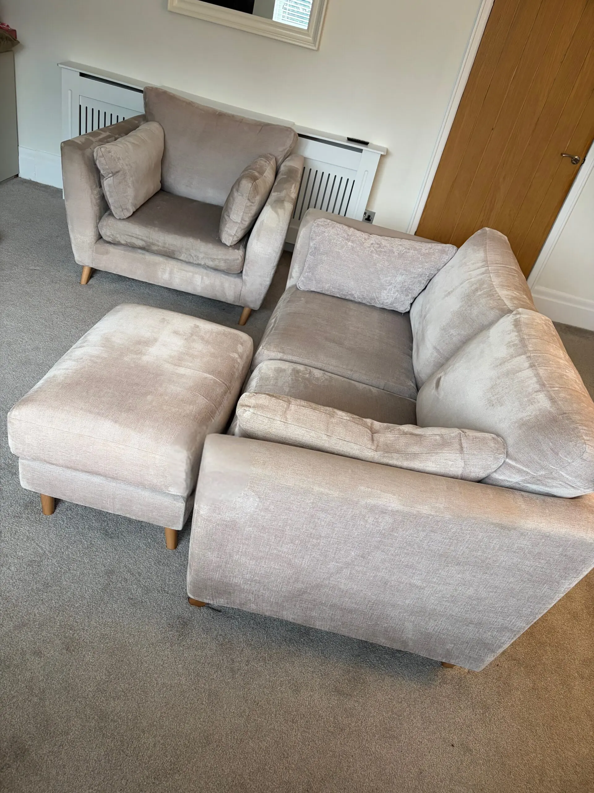 Next Modern Beige Armchair and Footstool Set with Wooden Legs