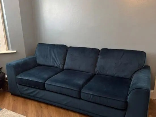 3 Seater Velvet Sofa + Tub Chair + Footstool - In Excellent Condition