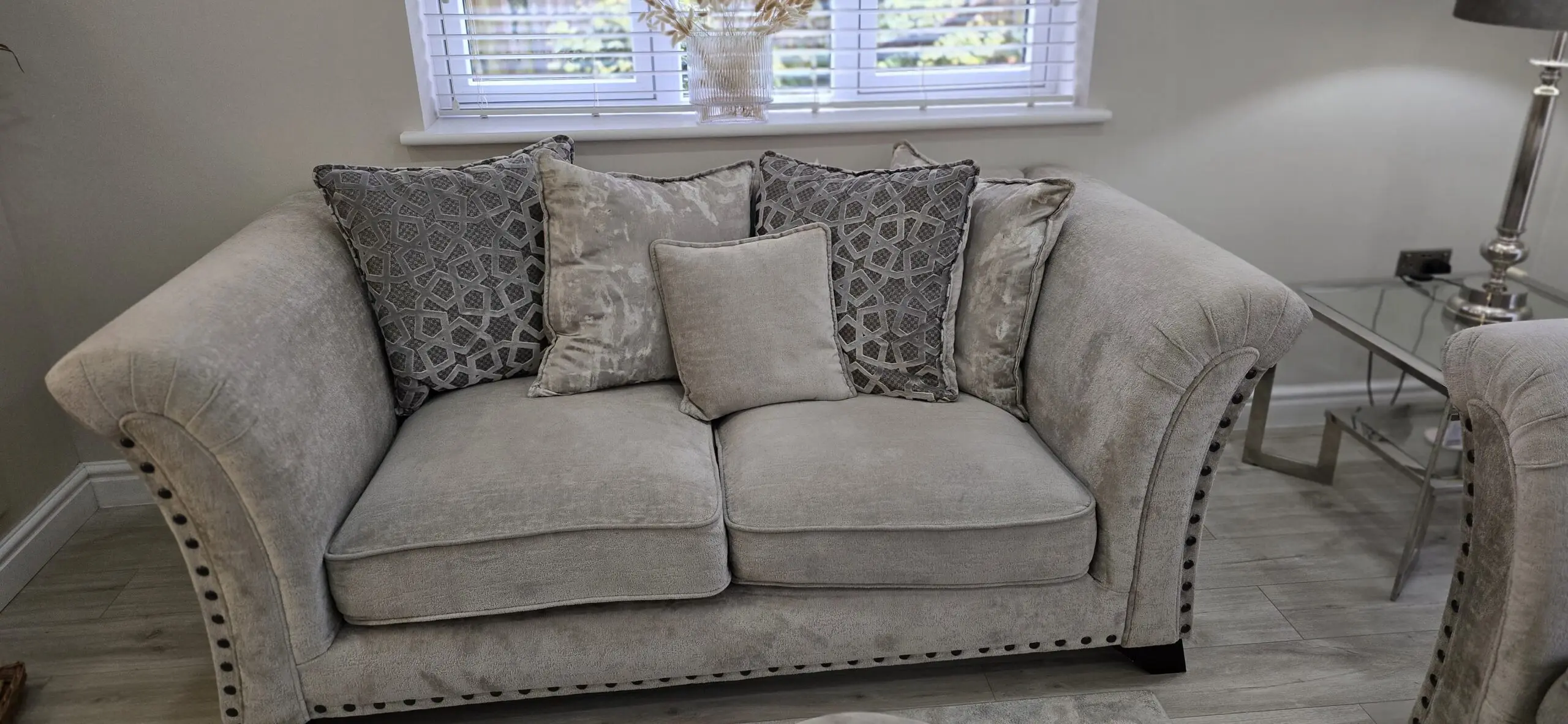 Set 1- 3-4 Seater Sofa with Studded Detail and Scatter Cushions
