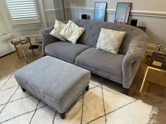 Danetti grey Luxe 2.5 seater sofa and footstool