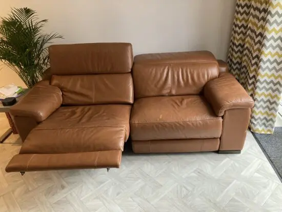 3 Seater tan leather electric recliner