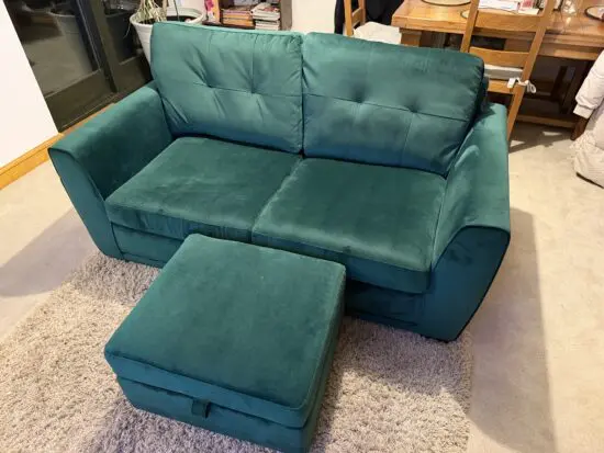DFS Kian Velvet Large 2 Seater Sofa Bed & DFS Forest Green Kian Velvet Footstool