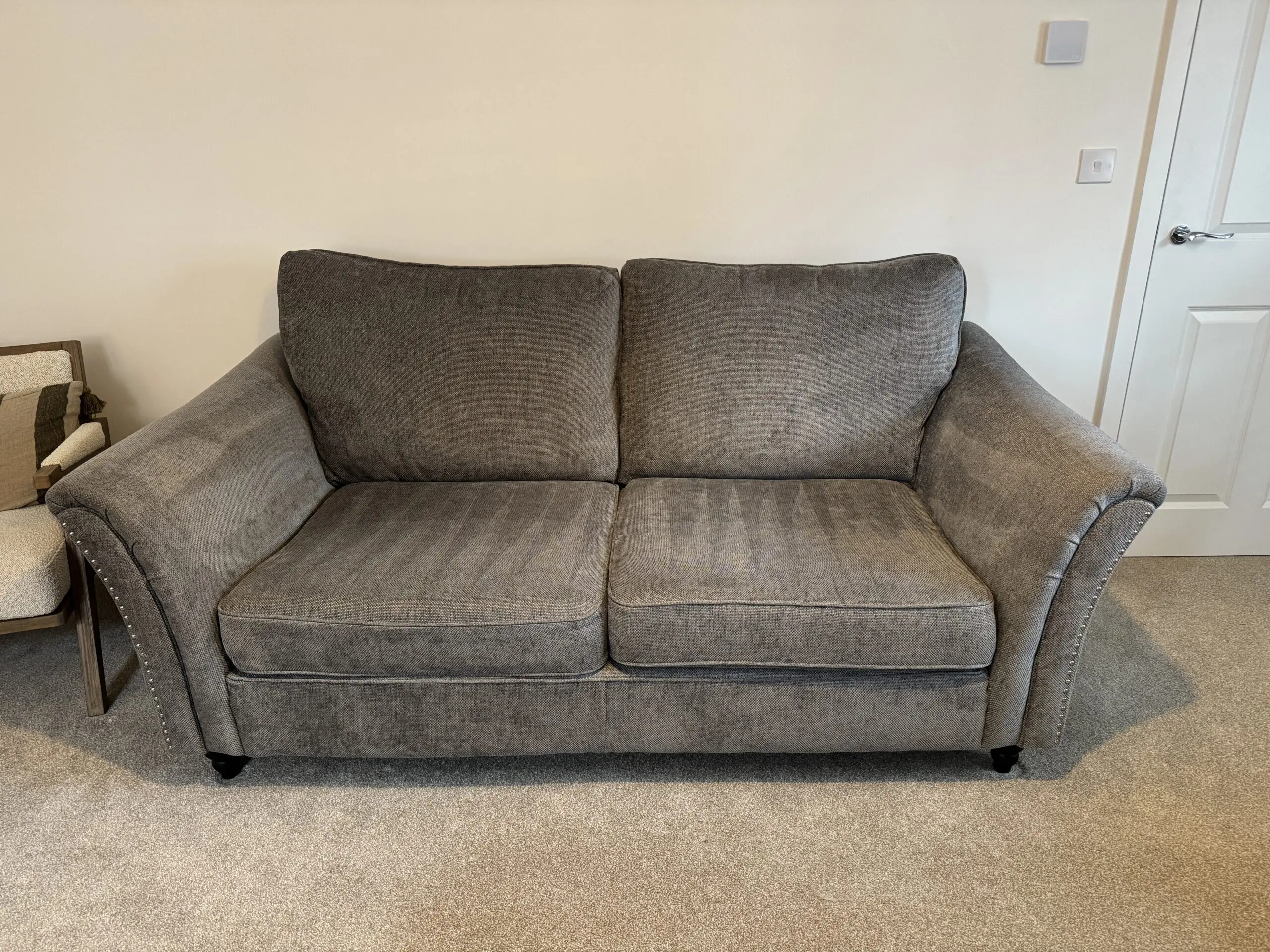 Next Lanston Stud Tailored Medium 3 Seater Glamour Weave Charcoal Sofa.