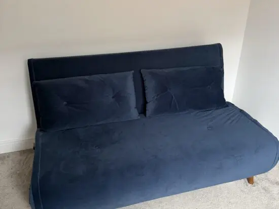 Large Haru 2 Seater Sofa Bed in Smooth Velvet Sapphire Blue