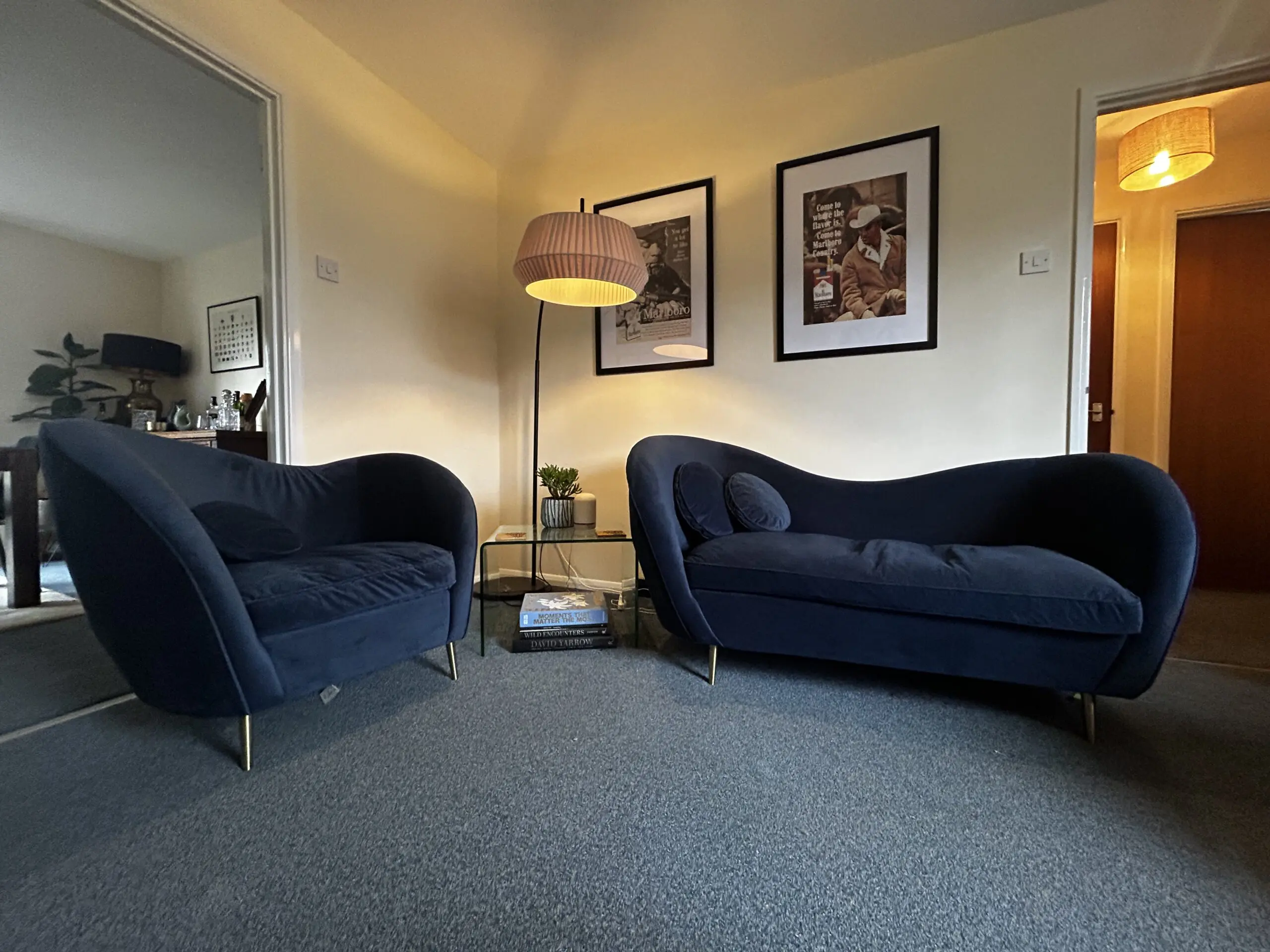 Made Stylish Curved 2-Seater, Sofa & Armchair Set with Brass Leg – Kooper