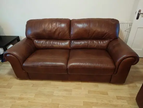 Brown Italian Leather Sofa Set - 4 Pieces (2.5 seat sofa, 2 seat sofa, single armchair, footstool/ottoman)
