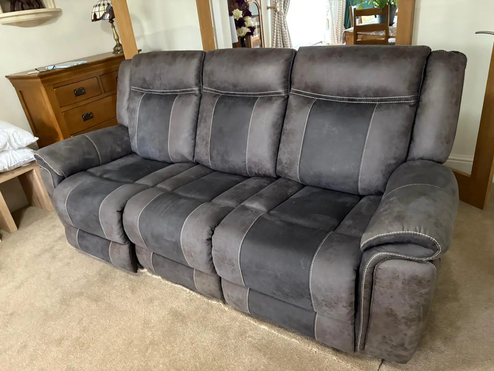 SCS 3-Seater Reclining Sofa with Contrast Stitching Detail