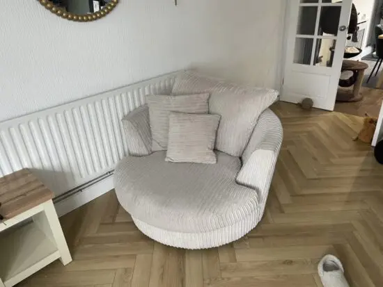 DFS cream sofa , spinny chair and puff