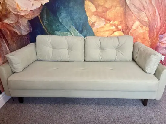 Swyft Model 4 sofa bed, 3 seater, as new cotton celery green