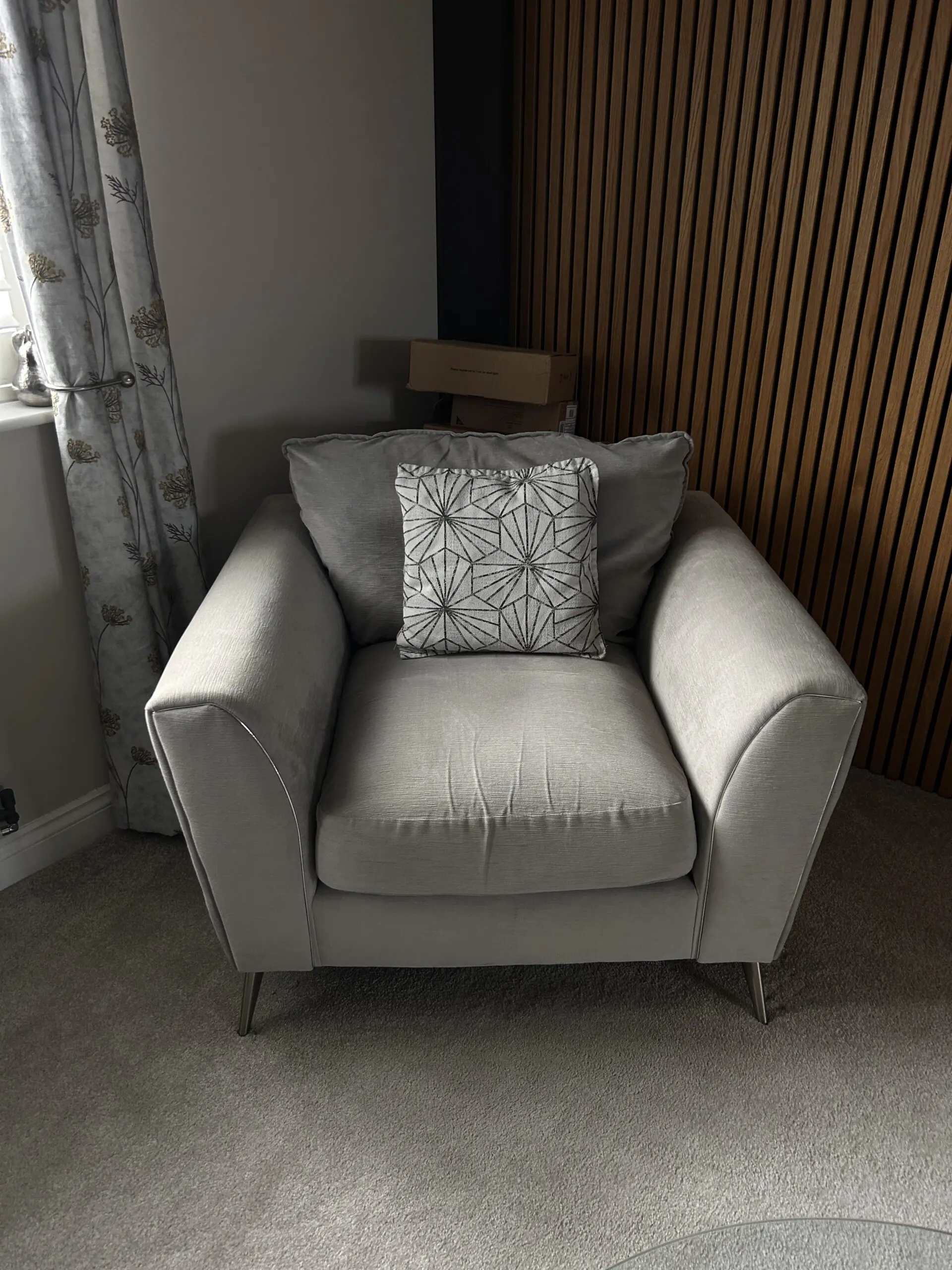 Furniture Village Modern 2-Seater Sofa with Geometric Cushions and Metal Legs