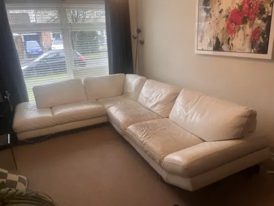 Natuzzi large white leather corner sofa