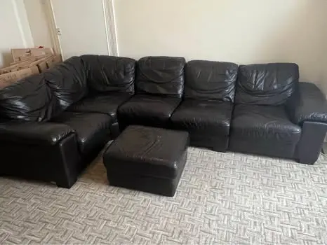 Dfs brown leather sofa, 5 seats with pouffe