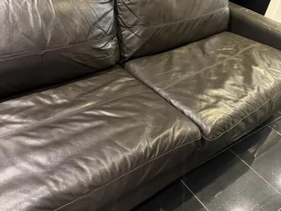 Next Brown leather 3 seater sofa & stool