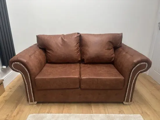 Brown faux leather 2 seater sofa