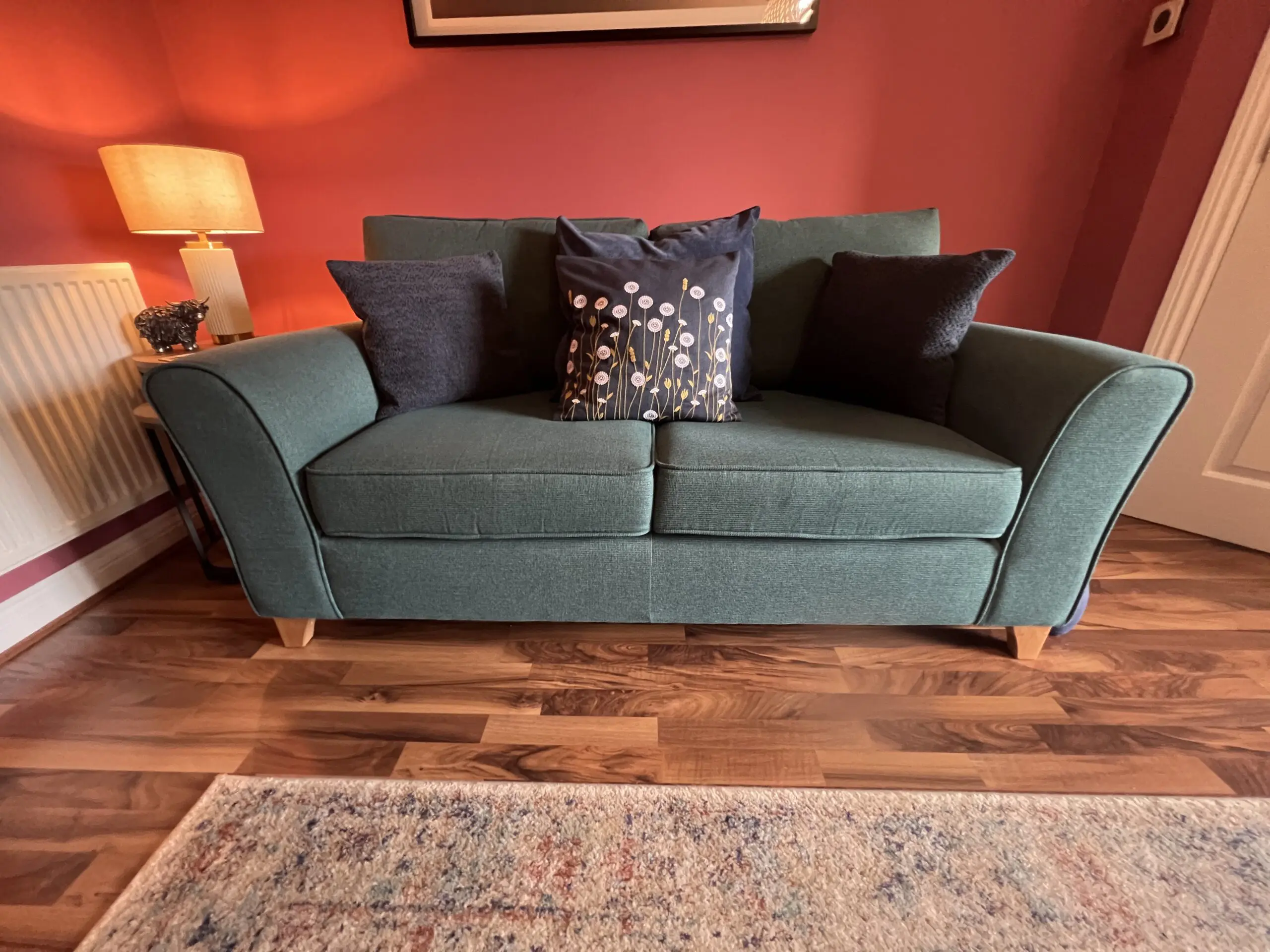 Next Modern 2-Seater Sofa with Curved Arms and Scatter Cushions