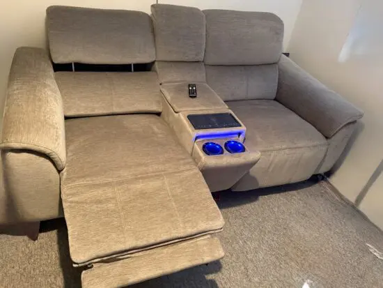 Cinesound Chenille 2 Seater Cinema Power Recliner with Console In nutmeg