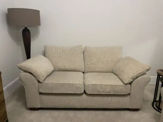 Next 2 Seater Sofa in Garda Calice Stone, with dark legs, removable cushions