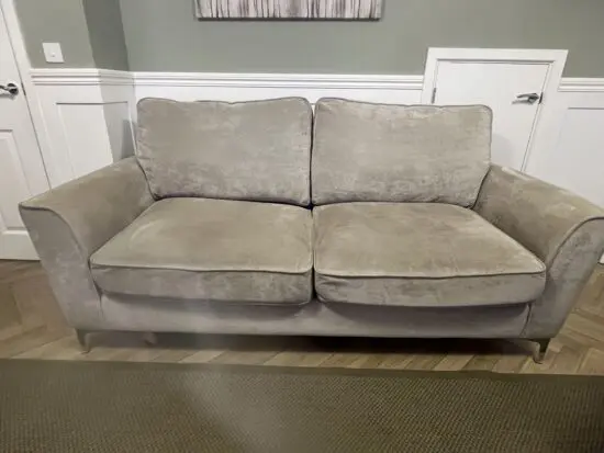 Furniture Village Legend Classic beige sofa & chair with footstool