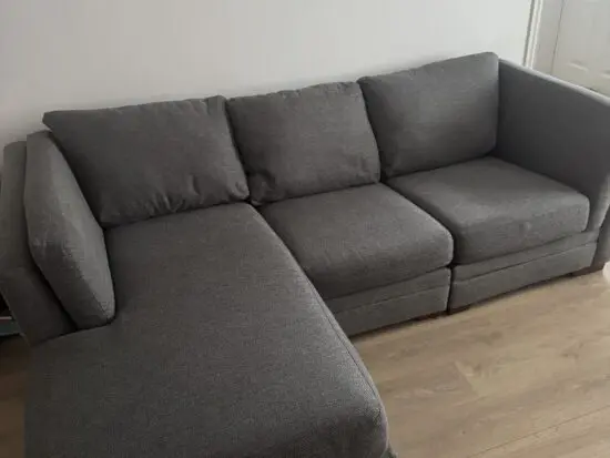 DFS Charcoal Long beach sofa with chaise long and arm chair